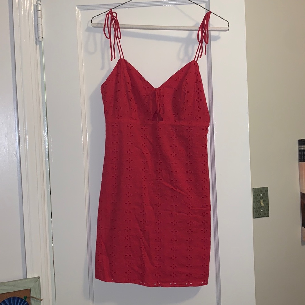 Lulus Red eyelet dress. Size small. Worn 1 time. Palm Spring  Perfect Red Eyelet